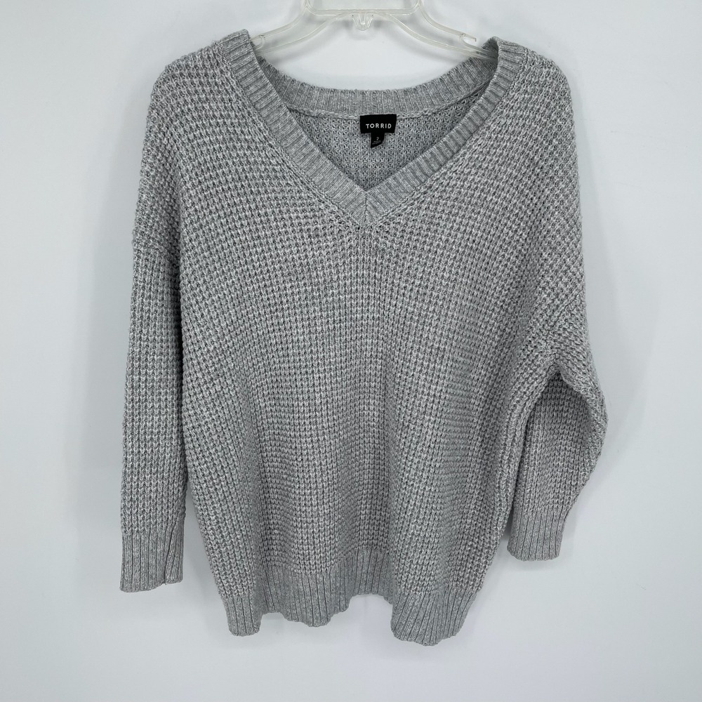 Torrid Women's Gray Shaker Stitch V-Neck Pullover Sweater Size 2 (2X)